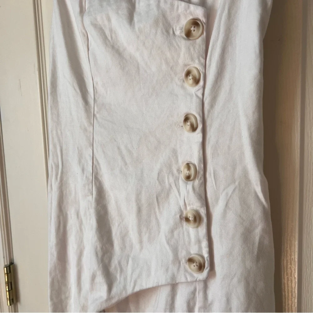 Anthropologie Sleeveless Square Neck Linen Button Wrap Midi Dress, XS - Picture 4 of 14